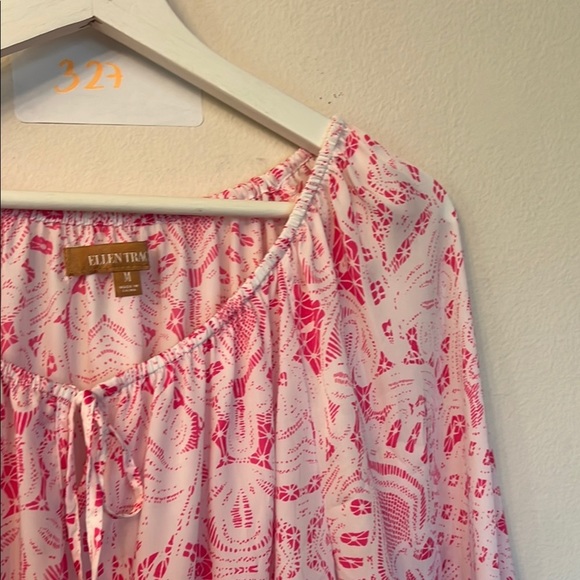 Ellen Tracy Pink and White Peplum Long Sleeve Blouse - Picture 10 of 14